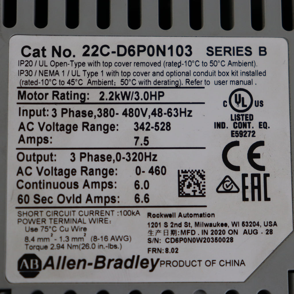 Allen-Bradley 22C-D6P0N103交流驅動器