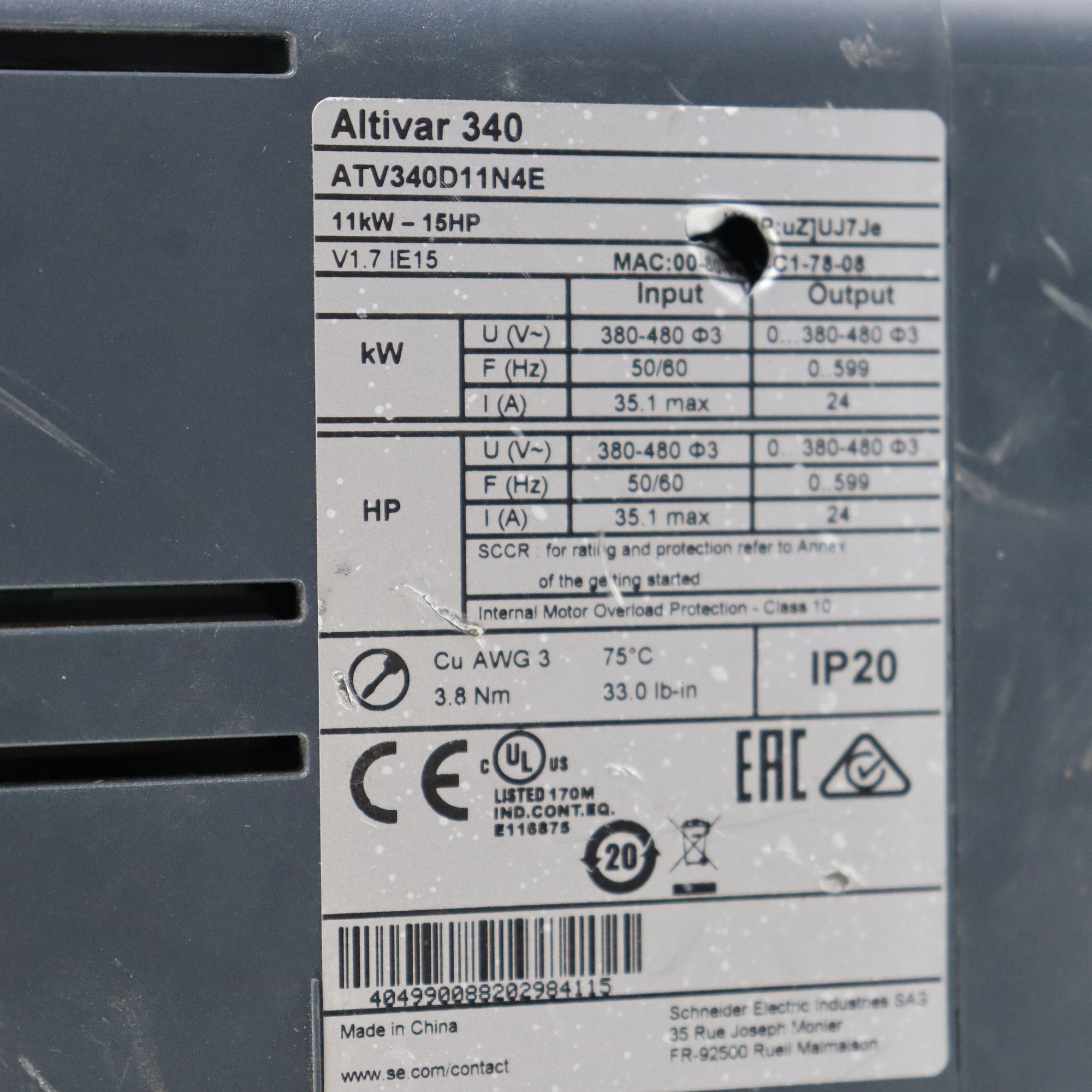 施耐德ATV340D11N4E變頻器
