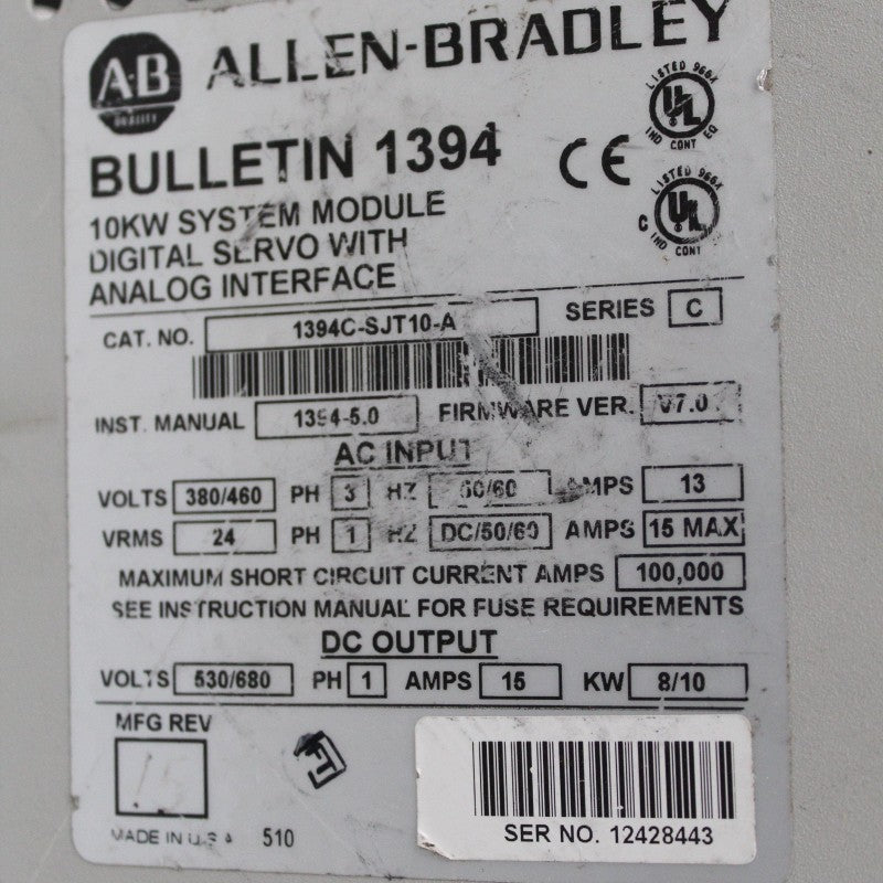 Allen Bradley 1394C-SJT10-A Digital Servo Controller - Rockss Automation