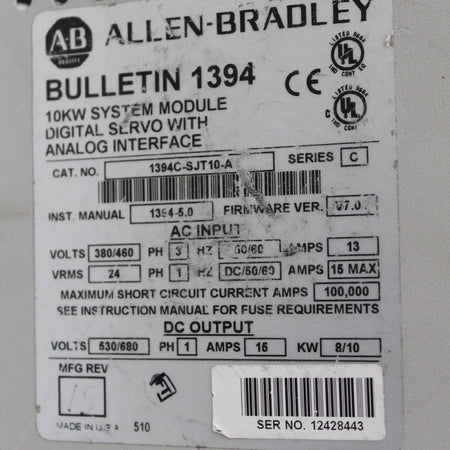 Allen Bradley 1394C-SJT10-A Digital Servo Controller - Rockss Automation