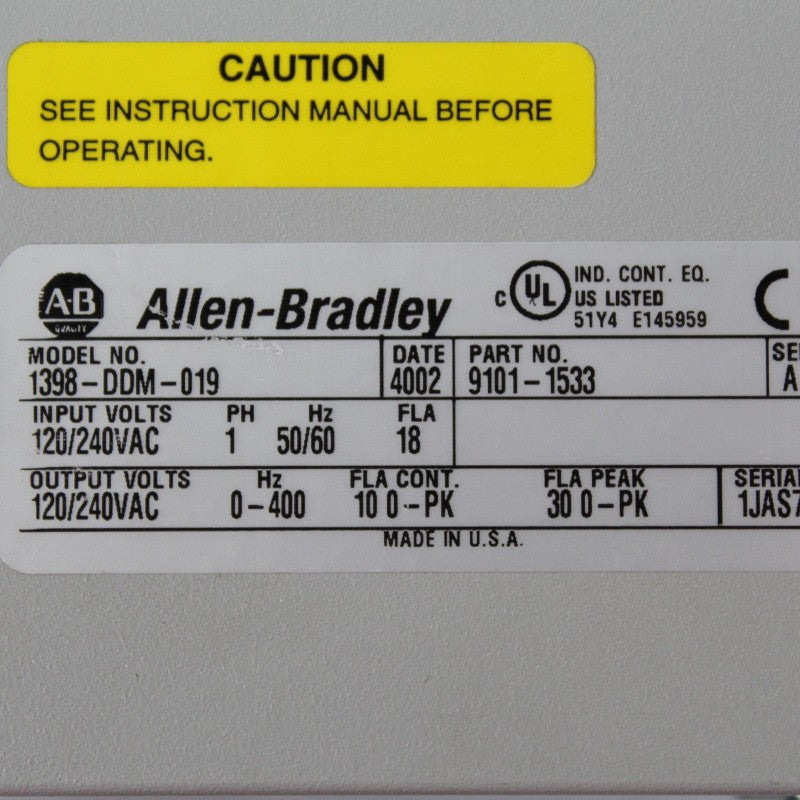 Allen Bradley 1398-DDM-019 Ultra 100 交流伺服驅動器