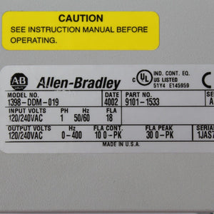 Allen Bradley 1398-DDM-019 Ultra 100 AC Servo Drive