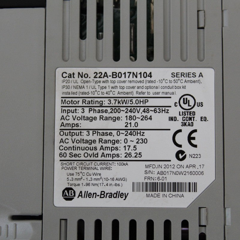 Allen Bradley 22A-B017N104 Power Flex逆變器 3.7kW