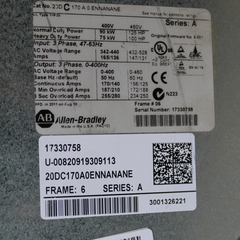 Allen Bradley 20DC170A0ENNANANE PowerFlex700S AC Drive Inverter