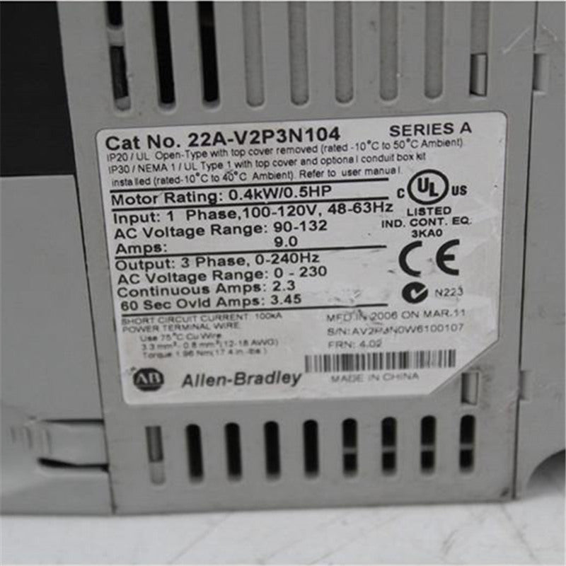 Allen Bradley 22A-V2P3N104 Power Flex逆變器 400W
