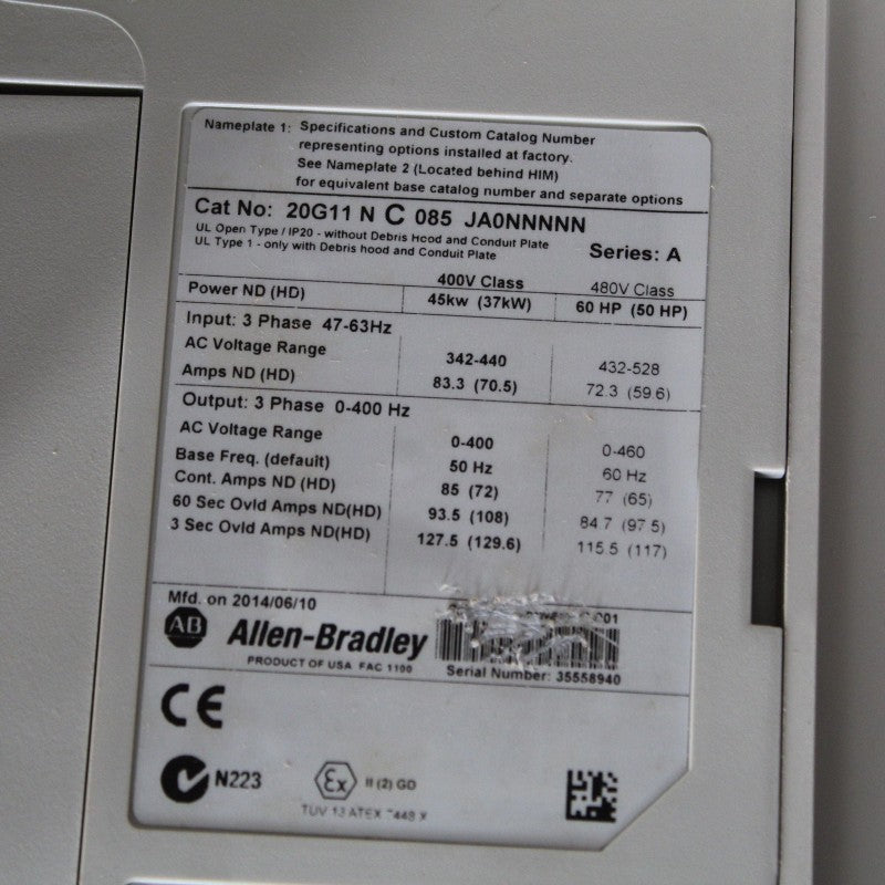Allen Bradley 20G11NC085JA0NNNNN 逆變器 45kW A系列