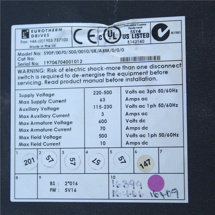 PARKER 590P/0070/500/0010/UK DC DRIVE