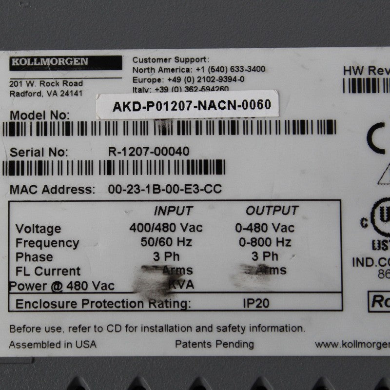 科爾摩根AKD-P01207-NACN-0060伺服驅動器