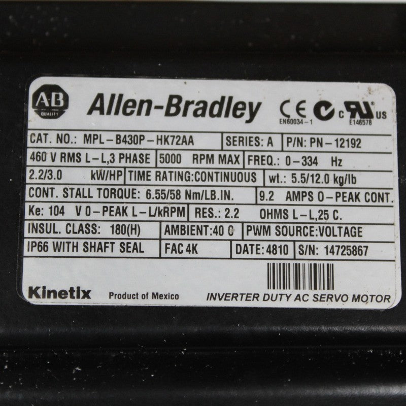 Allen Bradley MPL-B430P-HK72AA Kinetix 變頻交流伺服電機