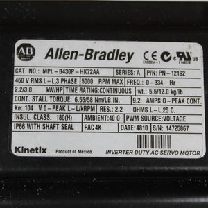 Allen Bradley MPL-B430P-HK72AA Kinetix Inverter Duty AC Servo Motor
