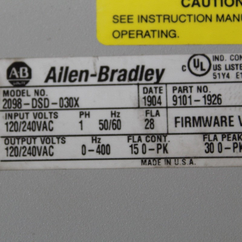 Allen Bradley 2098-DSD-030X 交流伺服驅動器輸入 120/240V
