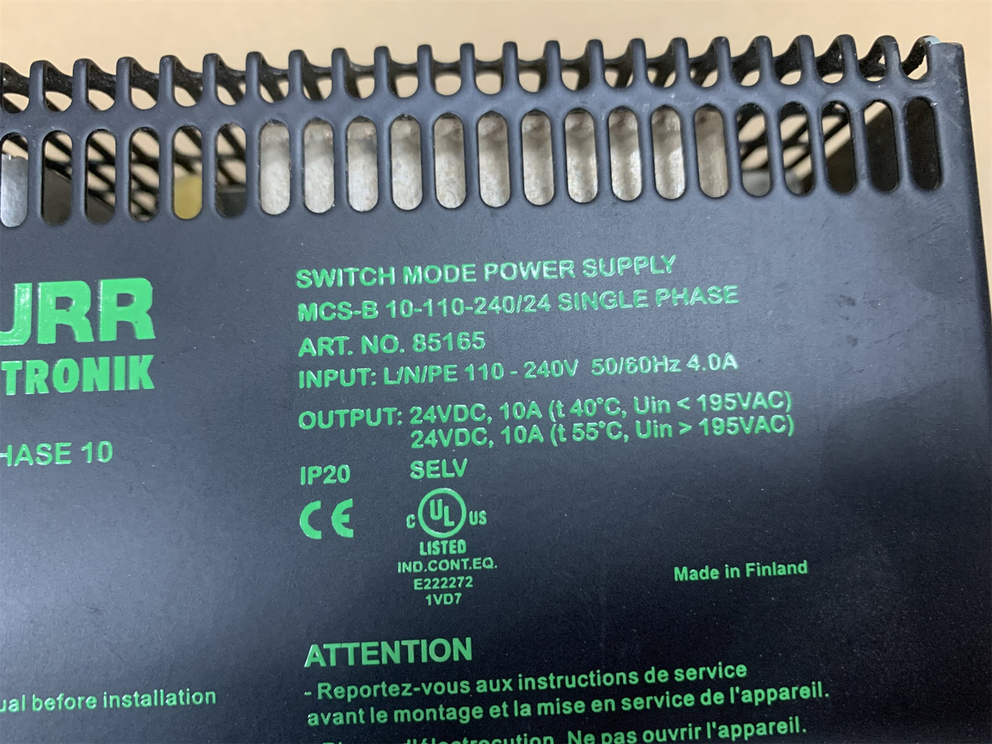 Murr Elektronik 85165 MCS-B10-110-240/24 Power Supply 85165 10A 110-240VAC to 24VDC