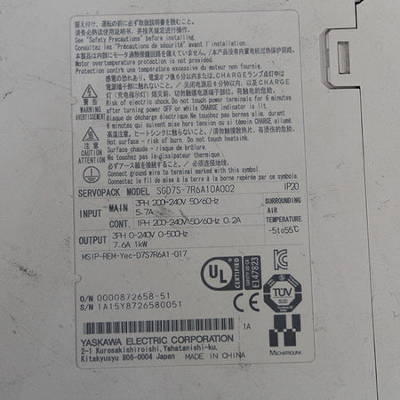 Yaskawa SGD7S-7R6A10A002 220V 7.6A 1KW Servo Driver - Rockss Automation
