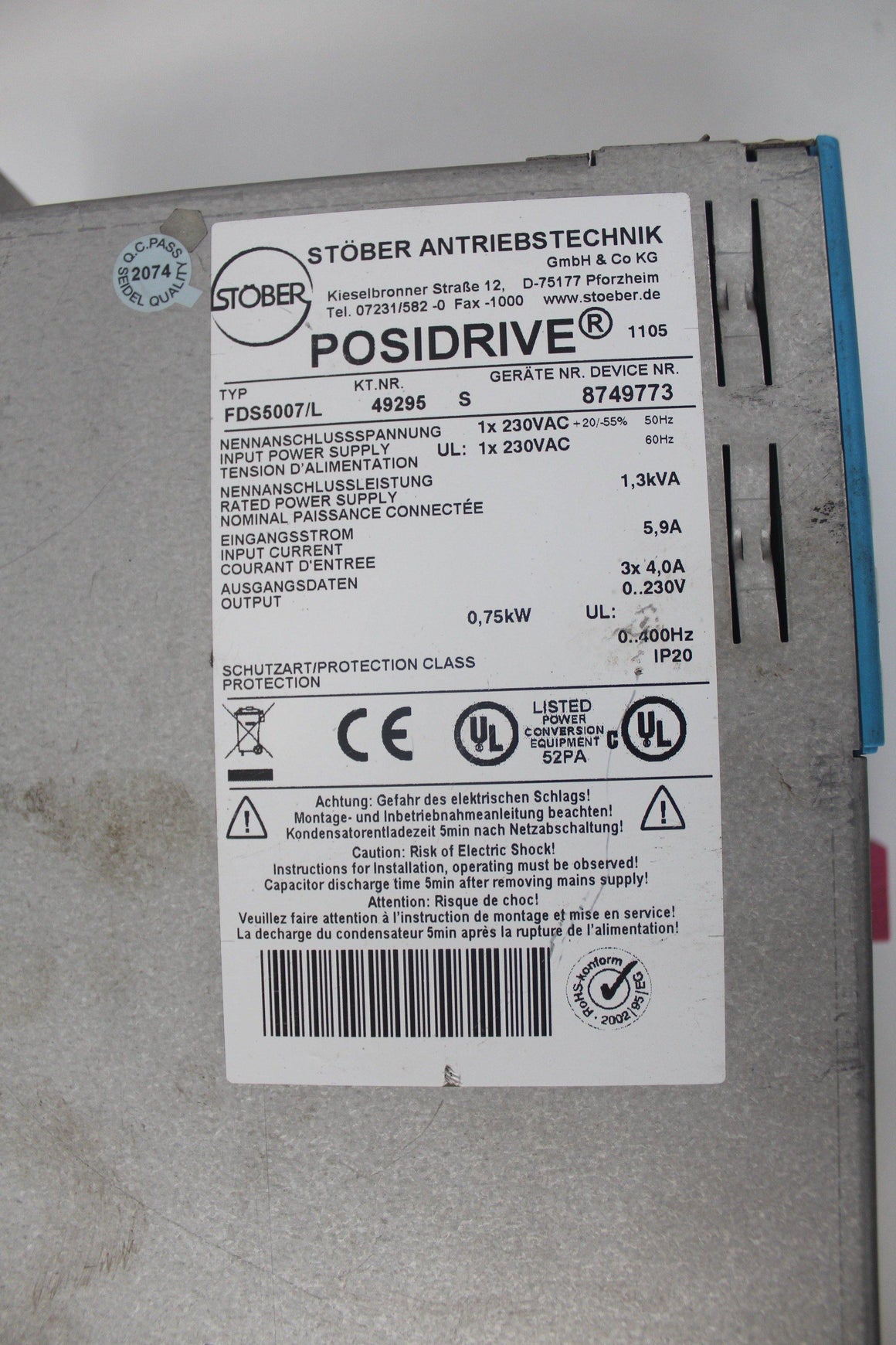 Used Stober Servo Drive FDS5007/L - Rockss Automation