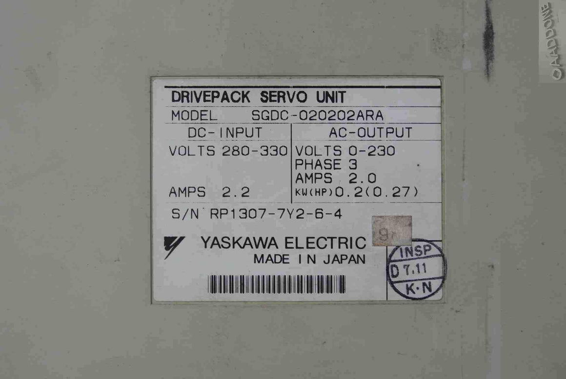 YASKAWA SGDC-020202ARA Servo Drive Input DC280-330V - Rockss Automation