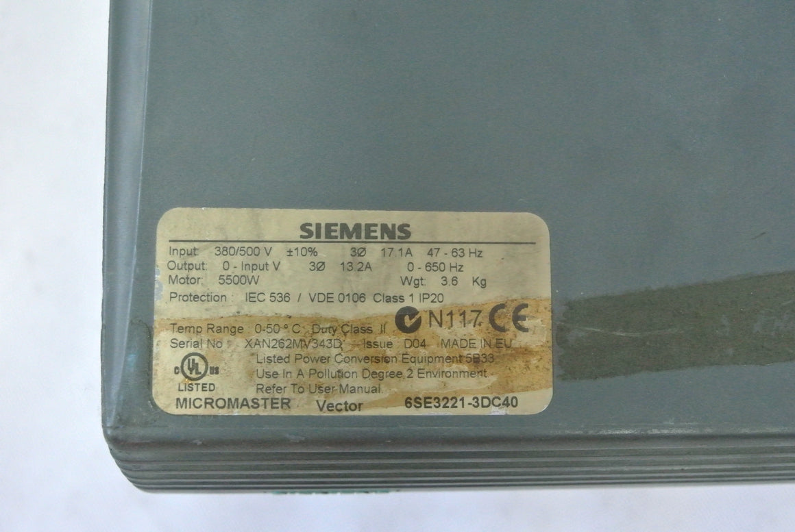 Siemens 6SE3221-3DC40 Micromaster Vector - Rockss Automation