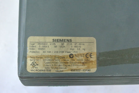 Siemens 6SE3221-3DC40 Micromaster Vector - Rockss Automation