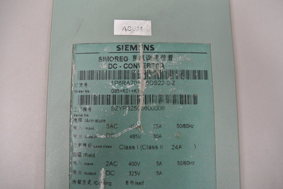 Siemens 6RA7010-6DS22-0-Z Simoreg DC Converter - Rockss Automation