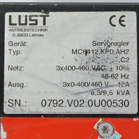 Lust MC6412.KP0.AH2 Servo Drive Input 3x400-460VAC - Rockss Automation