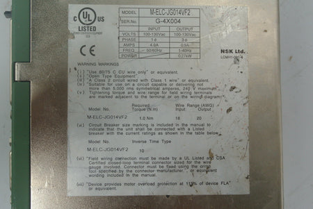 NSK M-ELC-JG014VF2-01 Servo Drive Input 100-130VAC - Rockss Automation