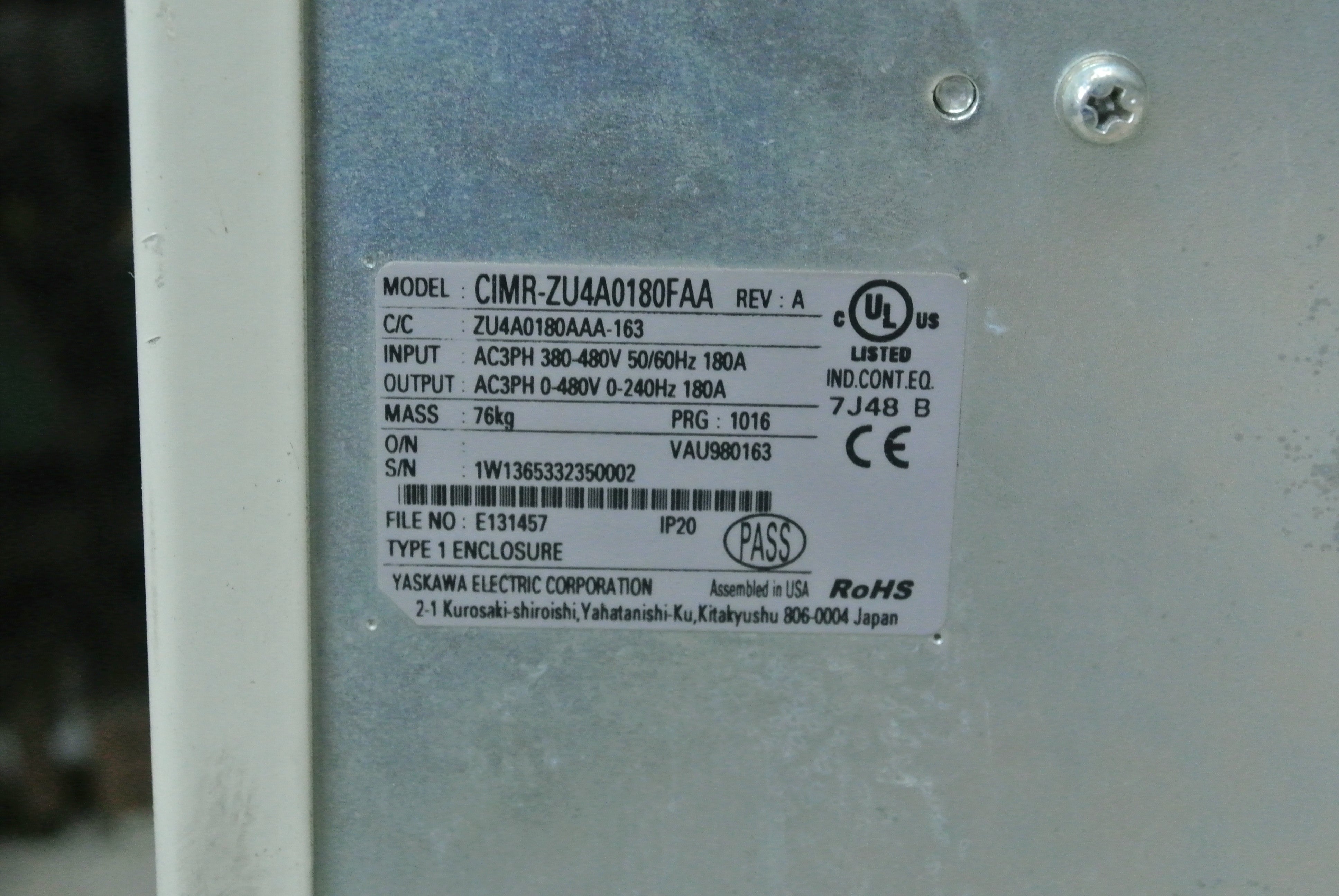 YASKAWA CIMR-ZU4A0180FAA Inverter Input 380-480V - Rockss Automation