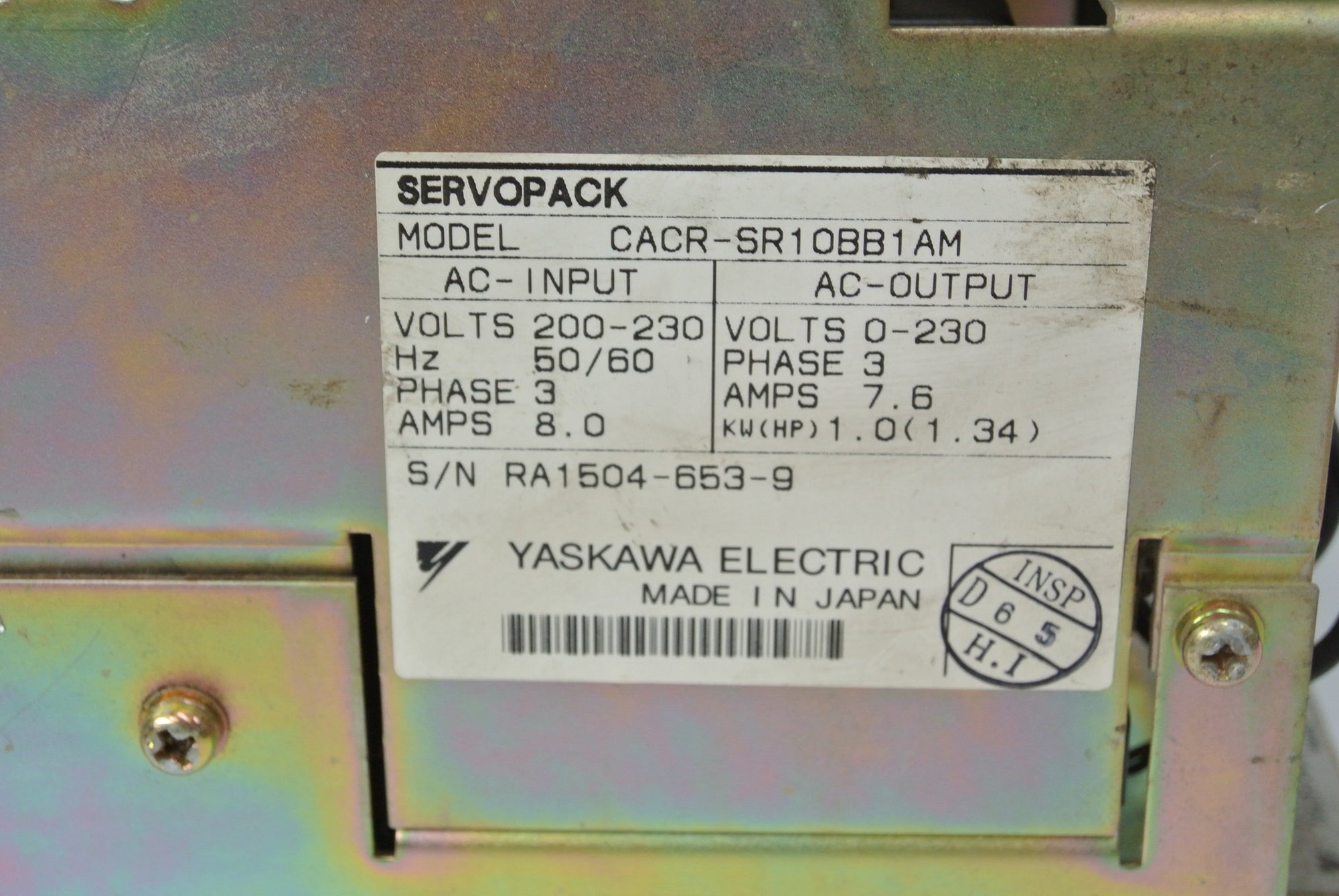 安川CACR-SR10BB1AM伺服控制器輸入200-230V
