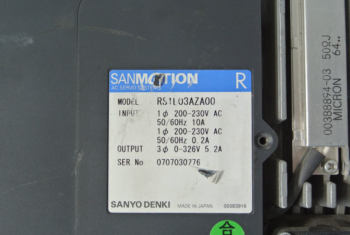 SANYO Denki RS1L03AZA00 AC Servo Drive Input 200-230V - Rockss Automation