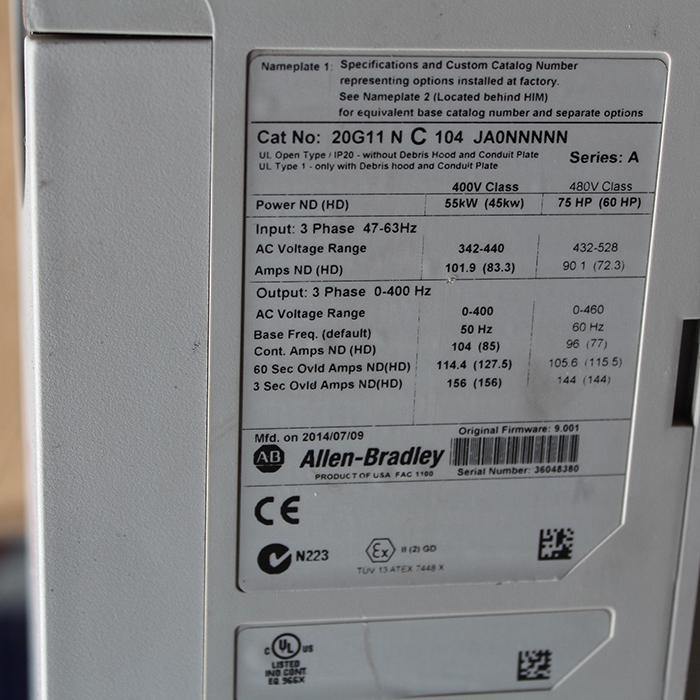 Allen Bradley 20G11NC104JA0NNNNN Inverter 55kW - Rockss Automation