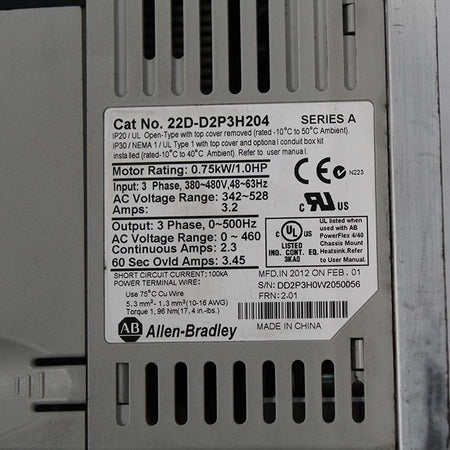 Allen Bradley 22D-D2P3H204 0.75kw 380-480V Frequency Converter - Rockss Automation