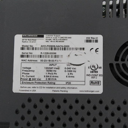 Kollmorgen INPUT 120/240VAC AKD-P00606-NACN-0000 Servo Driver - Rockss Automation