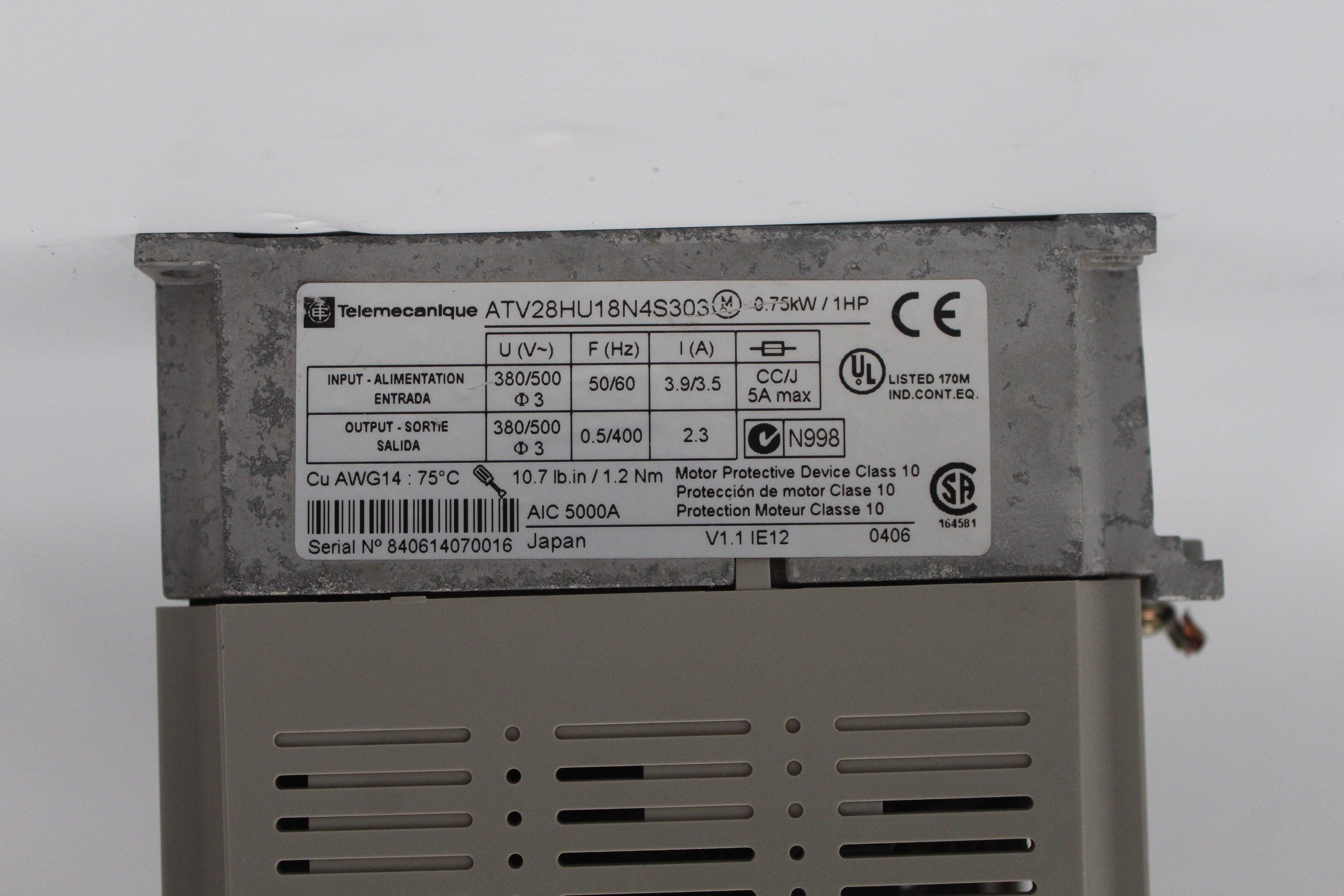 Used Schneider Telemecanique Altivar 28 Inverter 0.75kw ATV28HU18N4S303 - Rockss Automation