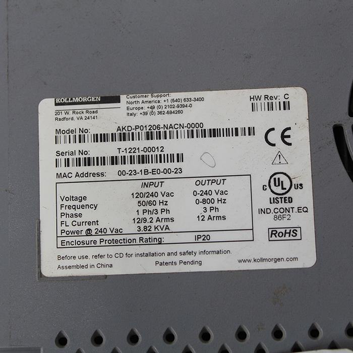 Kollmorgen AKD-P01206-NACN-0000 T-1221-00012 Servo Drive - Rockss Automation