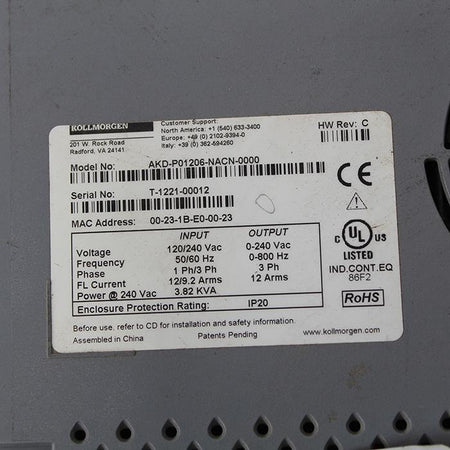 Kollmorgen AKD-P01206-NACN-0000 T-1221-00012 Servo Drive - Rockss Automation