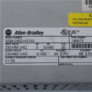 Allen Bradley 2098-DSD-HV150 Ultra 3000 Servo Drive 230/460v-ac 3ph