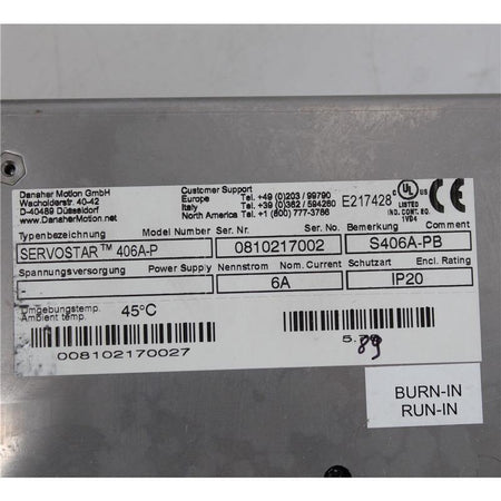 Used Kollmorgen SERVOSTAR 406A-P S406A-PB Servo Driver - Rockss Automation