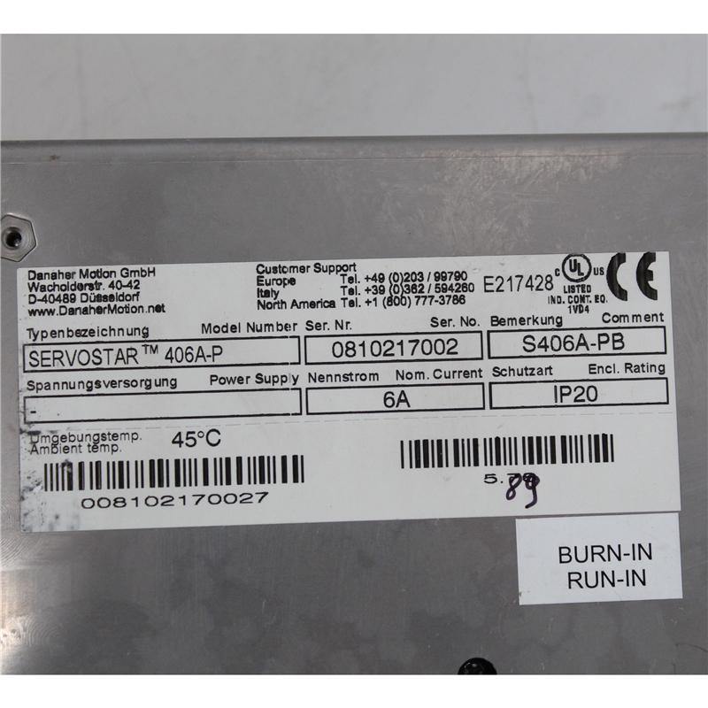 Used Kollmorgen SERVOSTAR 406A-P S406A-PB Servo Driver - Rockss Automation