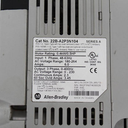 Allen Bradley 22B-A2P3N104 PowerFlex 40 AC Drive 400W - Rockss Automation