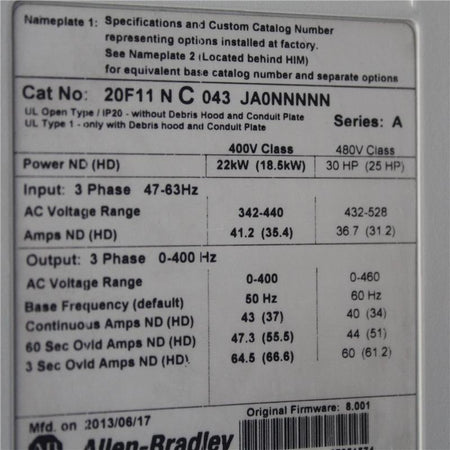 Allen Bradley PowerFlex 753 AC Drive, Inverter 22KW 20F11NC043JA0NNNNN Used In Good Condition - Rockss Automation