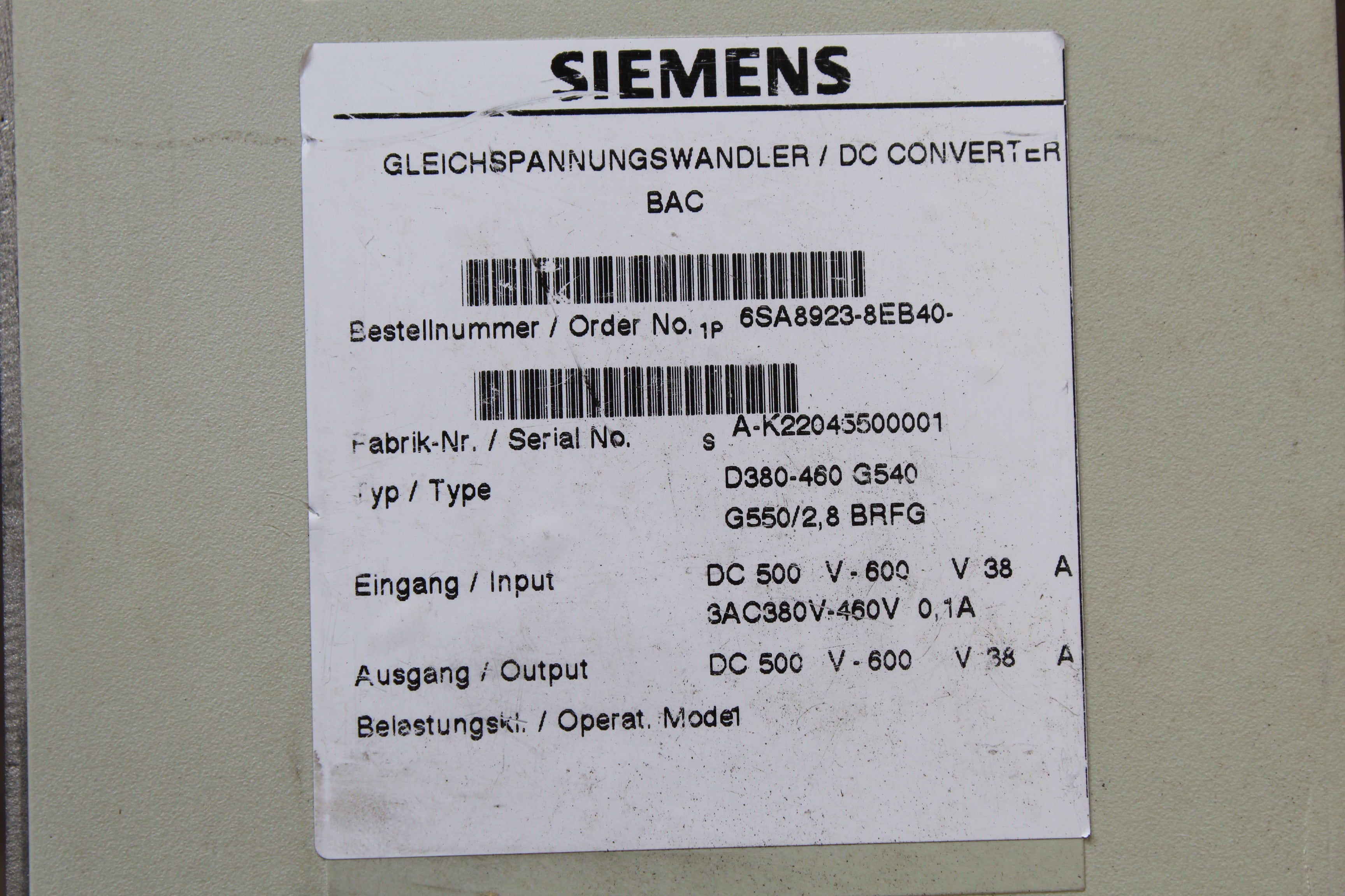 Siemens 6SA8923-8EB40 DC Voltage Converter - Rockss Automation