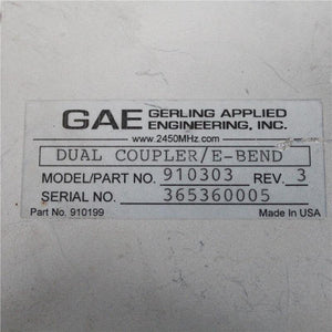 GAE Gerling Applied Engineering Industrial Waveguide WR284 Dual Coupler E-Bend Unit 910303 Used In Good Condition - Rockss Automation