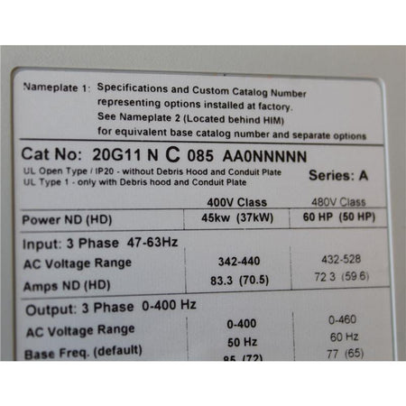 Allen Bradley 20G11NC085AA0NNNNN Inverter 45kW - Rockss Automation