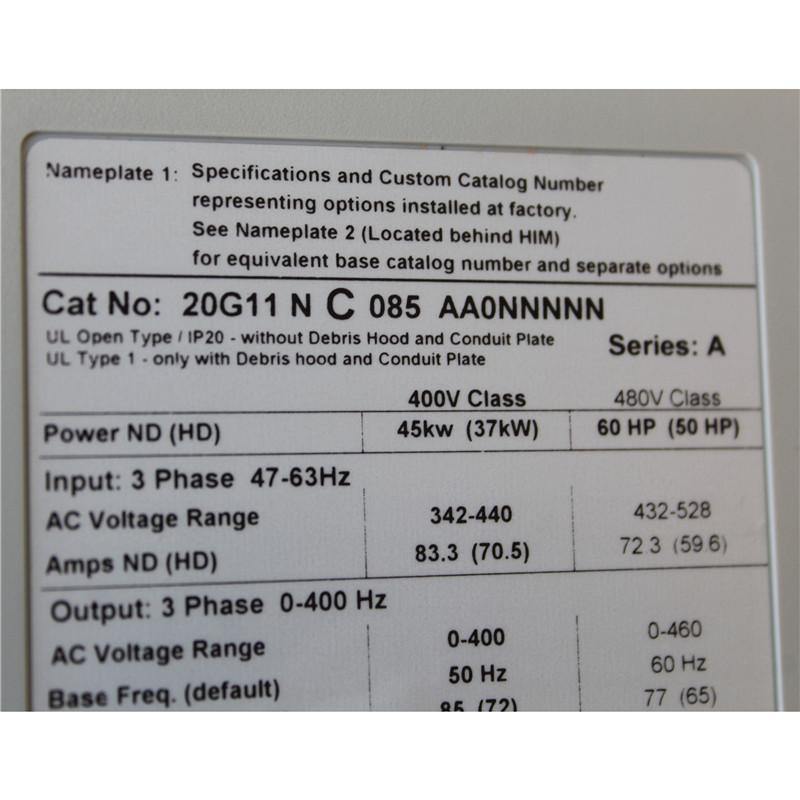 Allen Bradley 20G11NC085AA0NNNNN Inverter 45kW - Rockss Automation