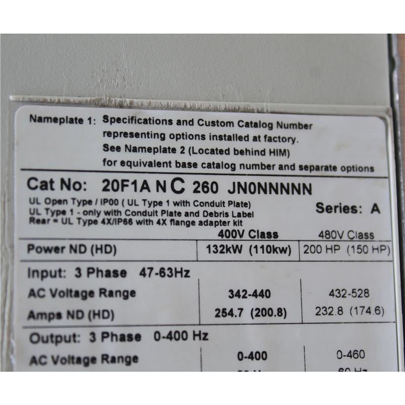 Used Allen Bradley PowerFlex 753 AC Drive, Inverter 20F1ANC260JN0NNNNN - Rockss Automation