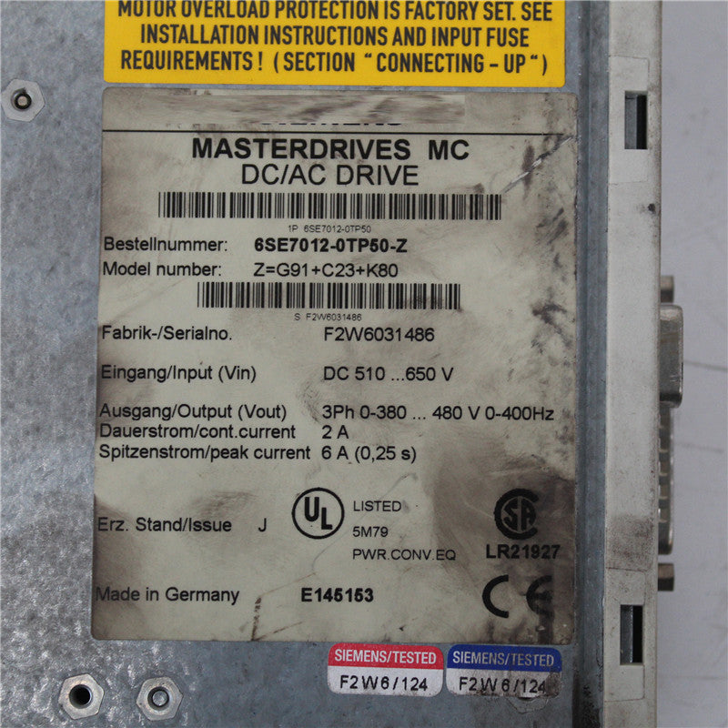 Siemens 6SE7012-0TP50-Z Z=G91+C23+K80 Master Drive - Rockss Automation