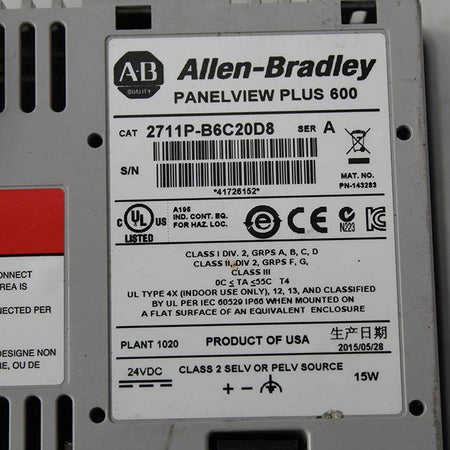 Allen Bradley 2711P-B6C20D8 PanelView Plus 600 Terminal Series A - Rockss Automation