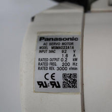 Load image into Gallery viewer, Panasonic MSMA022A1A AC Servo Motor Input 92V 200W - Rockss Automation