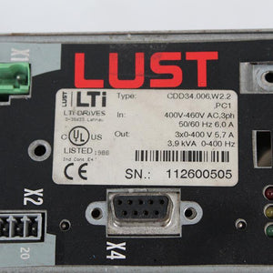 Lust CDD34.006.W2.2 Servo Drive Inout 400-460VAC 3ph - Rockss Automation