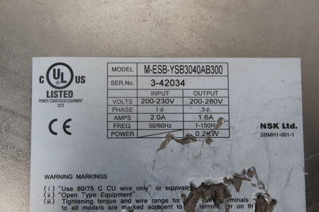 NSK ESB-YSB3040AB300-01 Servo Drive Series 3-42034-700 - Rockss Automation