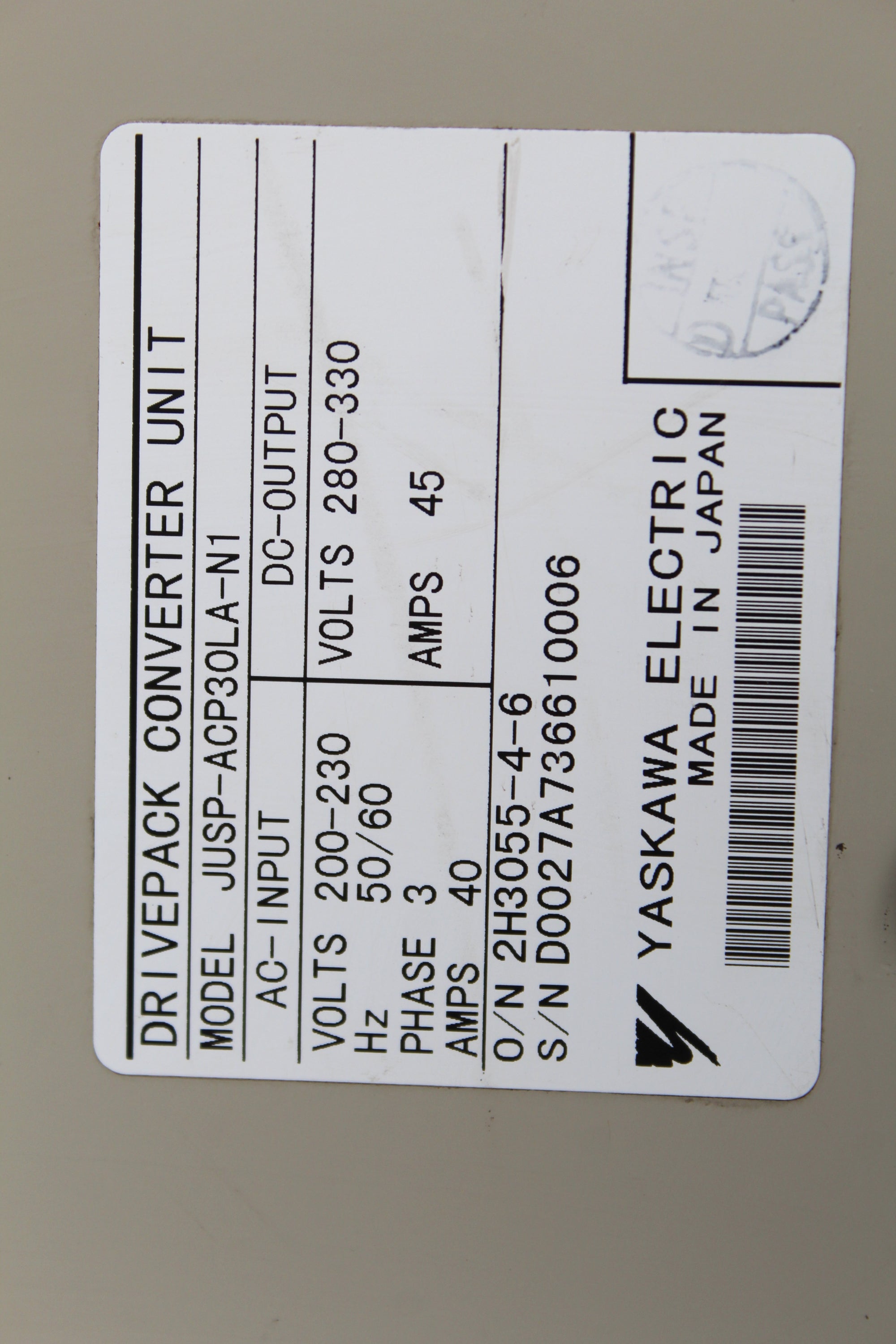 安川JUSP-ACP30LA-N1伺服控制器輸入200-230V