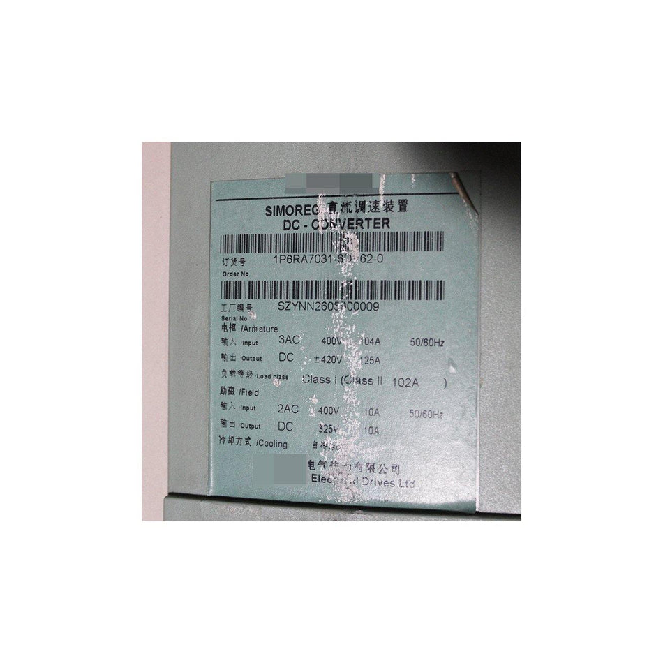 Siemens SIMOREG DC Master Converter 6RA7031-6DV62-0 6RA70316DV620 Used In Good Condition - Rockss Automation